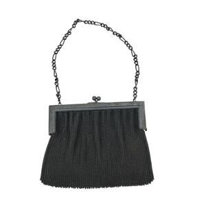 Vintage Chain Mesh Small Purse Art Deco Flapper Wristlet Style Gray/Black